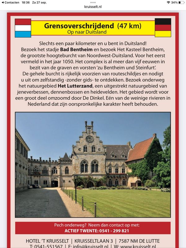 Fietsroute kasteel Bentheim 47 km