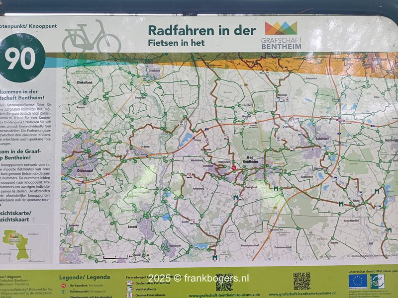 Borden met knooppunten fietsroute in Duitsland 