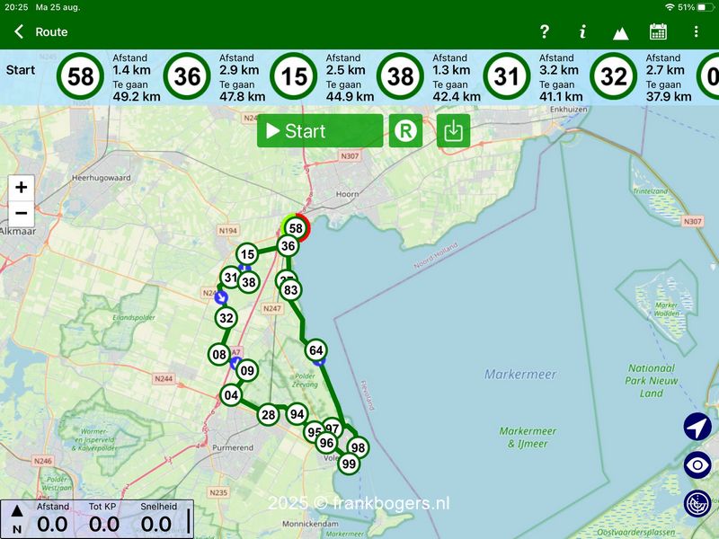 Fietsroute kaart hoorn volendam